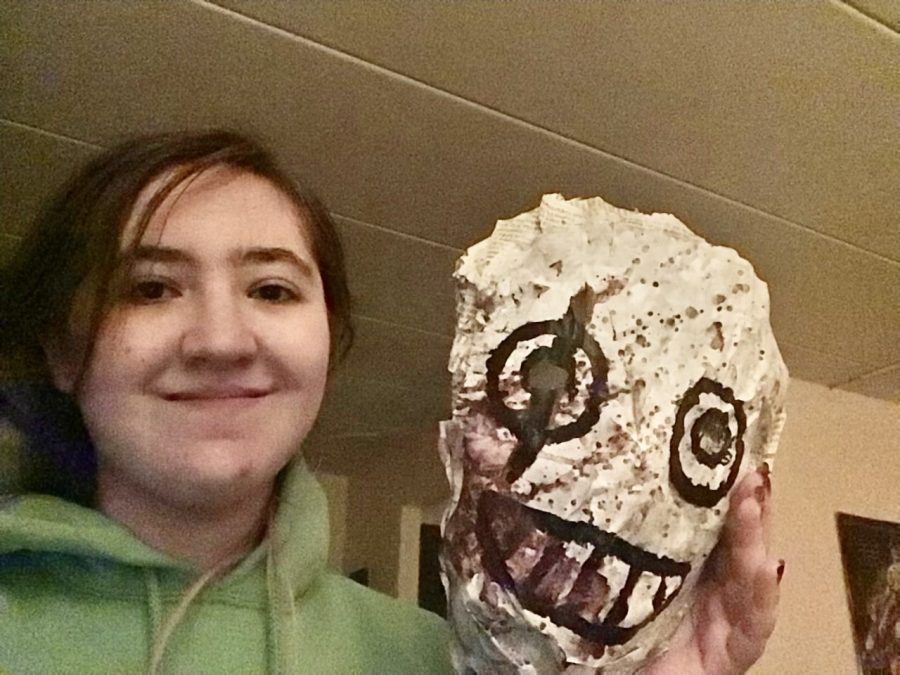 Image of me holding the finished cosplay mask.